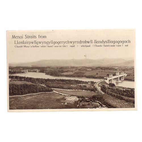 LLANFAIRPWLLGWYNGYLLGOGERYCHWYRNDROBWLLL  LANTYSILIOGOGOGOCH postcard Menai /