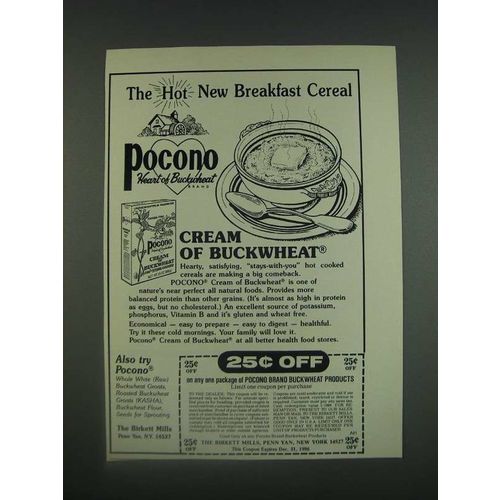 1985 Pocono Cream of Buckwheat Ad - The Hot New Breakfast Cereal