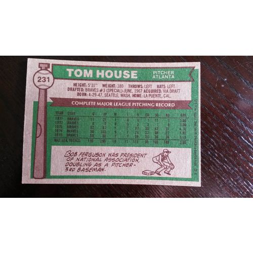 1976 Topps Card # 231 Tom House Very Good-Excellent (4) Atlanta Braves