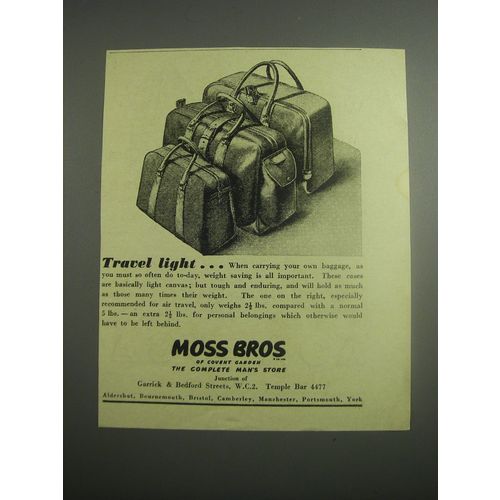 1948 Moss Bros Luggage Ad - Travel Light