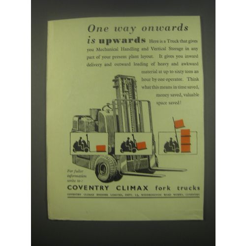 1949 Coventry Climax Fork Trucks Ad - One way onwards is upwards