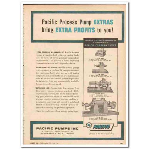 PACIFIC PUMPS INC 1959 Process extra profits corrosion oil vintage ad