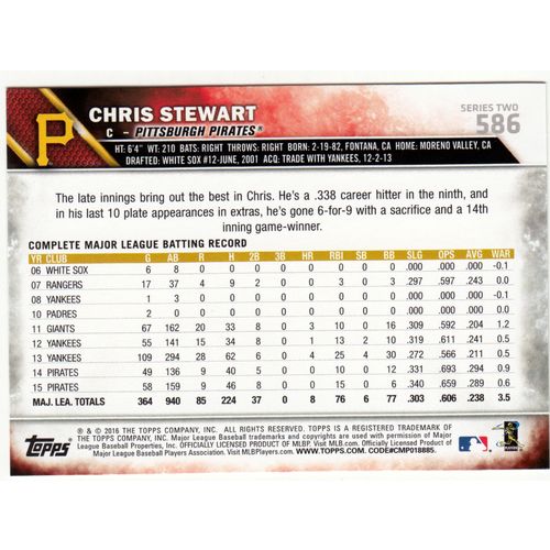 2016 Topps baseball card 586 Chris Stewart - Pirates