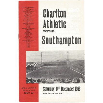 1963-64 CHARLTON ATHLETIC v SOUTHAMPTON (Reasonably Good Condition - No Writing)