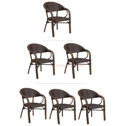 Dark Brown Rattan Restaurant Patio Dining Chair Dark Brown Bamboo Aluminum Fram