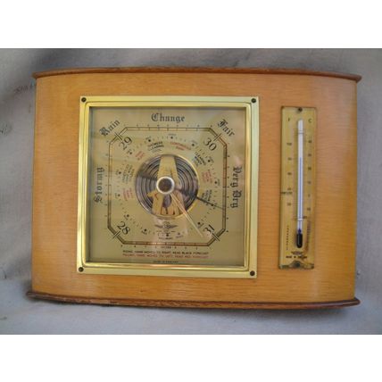 Vintage G Plan style Wood Smiths Wall Barometer / Thermometer