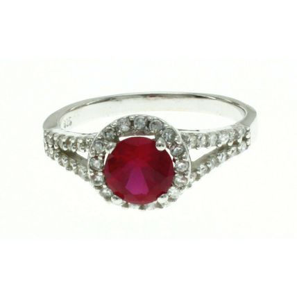 New Real 925 Sterling Silver Fashion Jewelry Halo Wedding Ring Red and White CZ