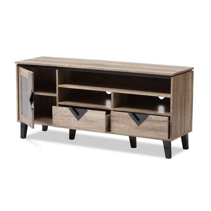 TV Stand 55” Long Modern Contemporary Light Brown Distressed Oak PU Veneer