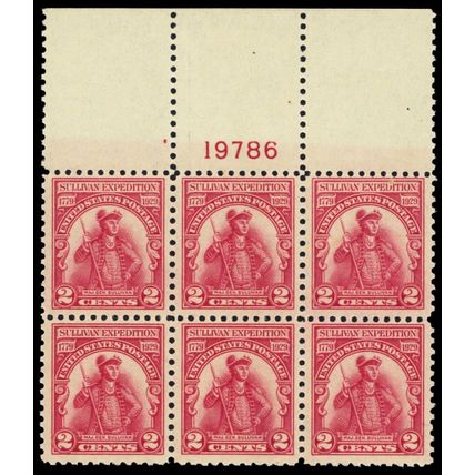 657, Mint F/VF NH 2¢ Top Plate Block of Six Stamps - Stuart Katz
