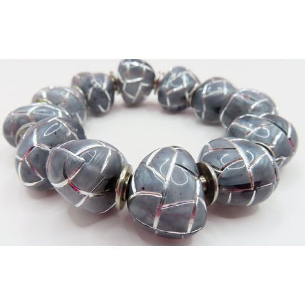 Grey & Silver Pattern Beaded Stretch Bracelet Christmas Gift Ladies Jewellery