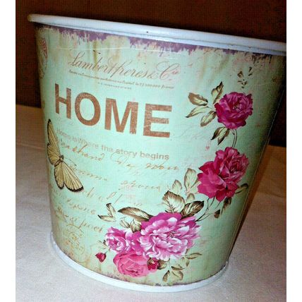 Home design 15 cm dia round planter - small printed round metal planter vintage