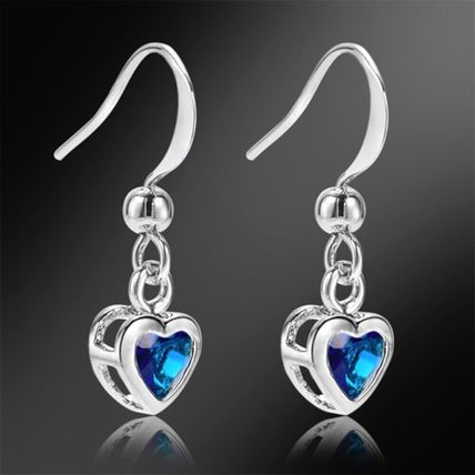 Sapphire Blue Heart White Gold Plated Drop Earrings