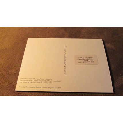1987 GB PHQ FDI Postcard - British Architects in Europe - Bureau Cancel