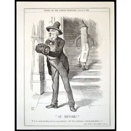 AU REVOIR! 1881 John Tenniel - William Gladstone PUNCH CARTOON PAGE