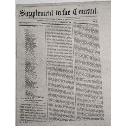 "Ole Bull in America" - Supplement To Connecticut Courant, February 22, 1868