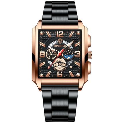 BINBONG B6575 Men Vintage Square Multifunctional Waterproof Luminous Quartz Watc