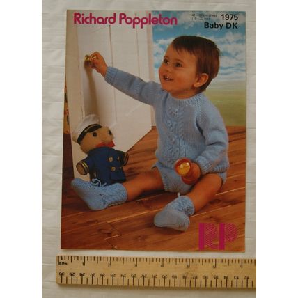 Vintage: Richard Poppleton 1975 jumper, pants & bootee, DK, 18-22 inch, 46-56 cm