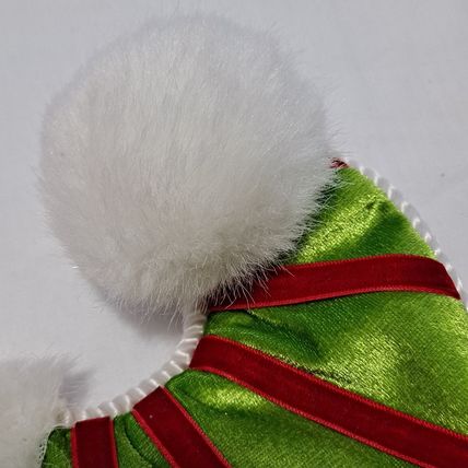 Whimsical Red ELF TOE CHRISTMAS STOCKING Velvet Satin Fuzzy Jingle Bells 23"