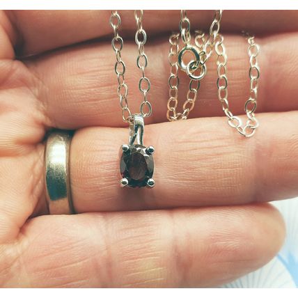 925 Sterling Silver Natural Almandine Garnet Gemstone Pendant Necklace with Box
