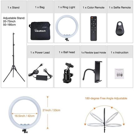 21Inch Ring Light with Tripod and Phone Holder, 3000K-6000K Dimmable Bi-Color LE