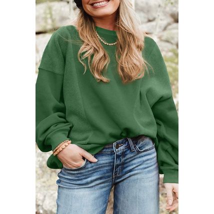 Blackish Green Loose Patchwork Crewneck Plus Size Sweatshirt