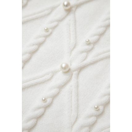 White Pearled High Neck Textured Knit Sweater Vest