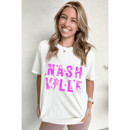 White NASHVILLE Star Graphic Crewneck T Shirt