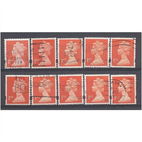 BULK STOCK.(1st) Bright Orange-Red x 10.Type Unchecked.Fine Used.nb12e2