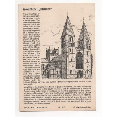 Nottinghamshire - Southwell Minster and Cathedral. Interesting history postcard
