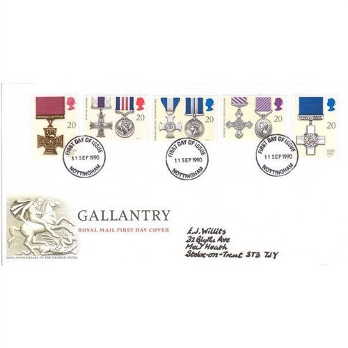 GREAT BRITAIN GB 1990 GALLANTRY AWARDS OFFICIAL FIRST DAY COVER NOTTINGHAM CDS