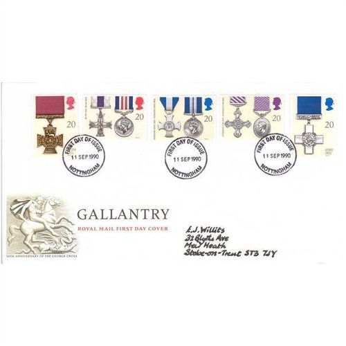 GB 1990 GALLANTRY AWARDS OFFICIAL FIRST DAY COVER NOTTINGHAM CDS