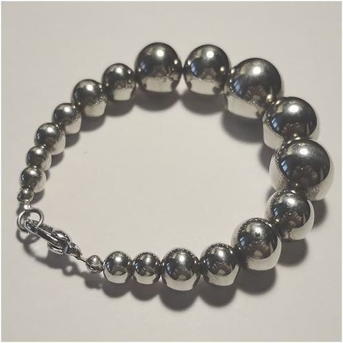 Bracelet #82 graduated metal beads 7.5 in chunky unisex costume fashion jewelry