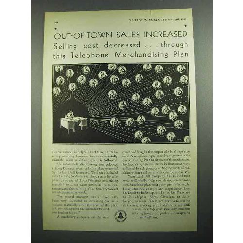 1931 Bell Telephone Ad - Out-of-Town Sales Increased
