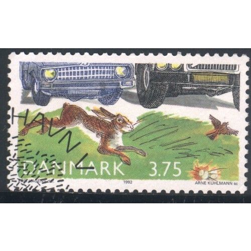 Denmark 1992 - SG980 - 3k.75 multi - Hare, Eurasion Sky Lark & Cars - used