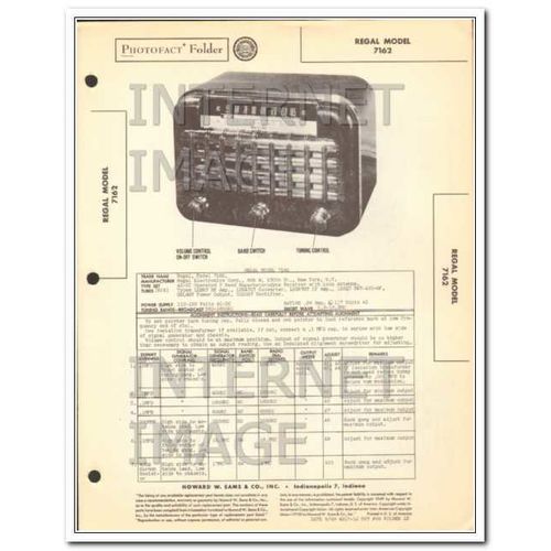REGAL model 7162 6 tube AM SW radio receiver Sams Photofact manual