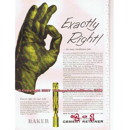 BAKER OIL TOOLS 1955 oil gas pipe equipment vintage ad