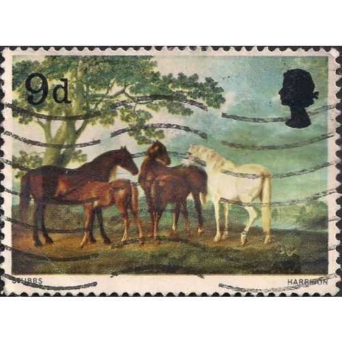 GB, FINE ART, Group of horses, blue 1967, 9d, #3