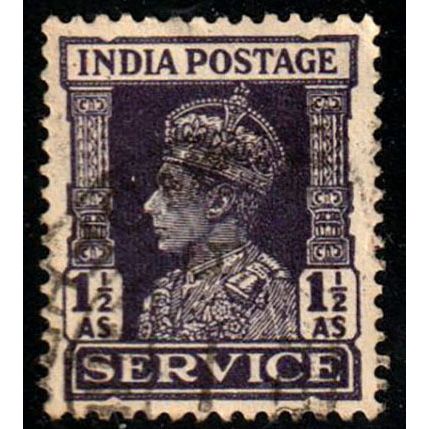 India 1941 King George VI SERVICE 1 1/2A Used Stamp..