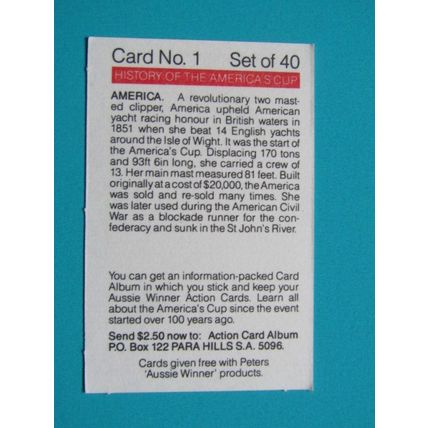 Peters Foods Australia 1987 The History of the Americas Cup Cards Choice (e25)