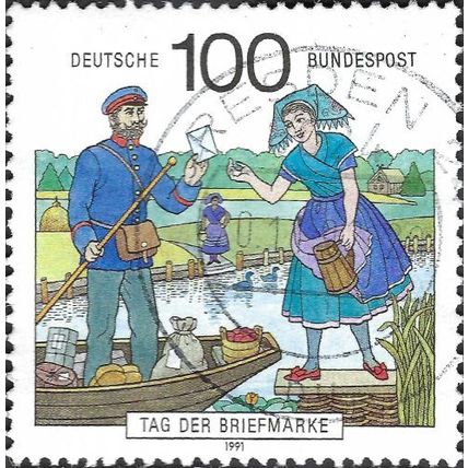 GERMANY, Riverboat mailman, blue 1991, 100pf