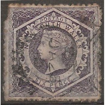 New South Wales 1864 SG165 6d Purple Perf 12 Good Used Filler ..