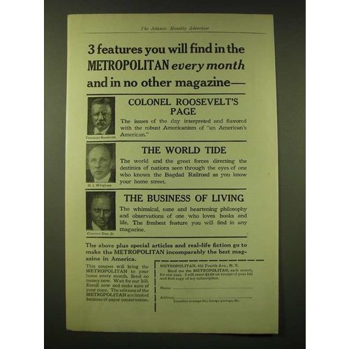 1918 Metropolitan Magazine Ad - 3 features you will find in the Metropolitan