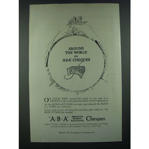 1919 A.B.A. American Bankers Association Cheques Ad - Around the World