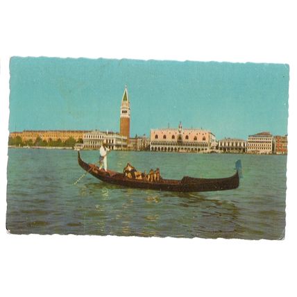 GONDOLA in VENICE, VENEZIA, ITALY and panorama view unused vintage postcard =