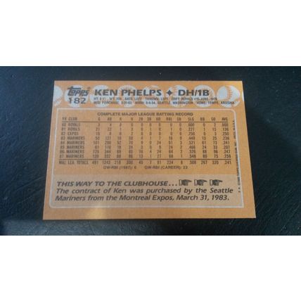 1988 Topps Card # 182 Ken Phelps Excellent (5) Seattle Mariners