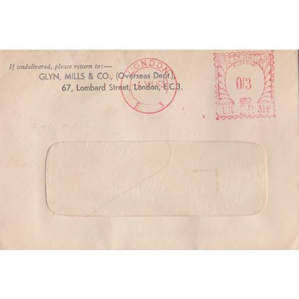 GB 1963 cover windowed envelope from Glyn Mills & Co prepaid