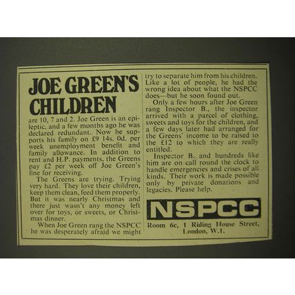 1967 NSPCC National Society for the Prevention of Cruelty to Children Ad