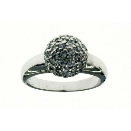 New Real Solid 925 Sterling Silver Fashion Disco 10 mm Dome Ball Pave Ring Band
