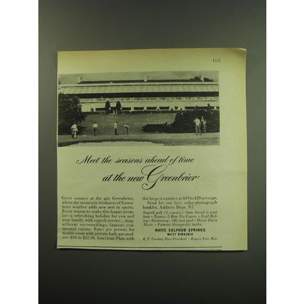 1949 Greenbrier Resort Advertisement - Meet the seasons ahead of time at the new