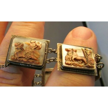 Vintage 800 Silver Carved Shell Cameo 6.5" Bracelet 7 Days of Week Giovanni Apa